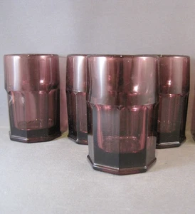 Unique Vintage Purple Mexican Glass Paneled Octagon Base Shot Glasses Set Of 4 - Picture 1 of 4