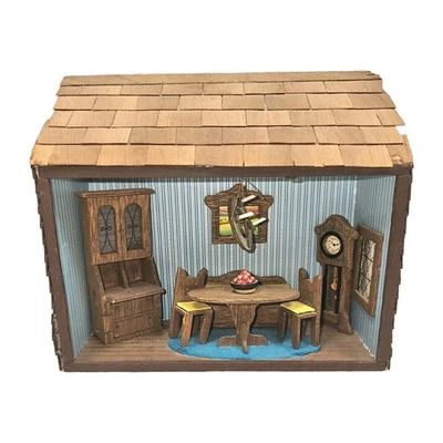 Diorama Roombox de comedor estilo rústico americano temprano vintage | Mini casa de muñecas Foto 1 de 4