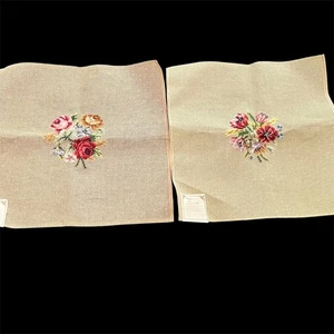 Vintage Ready to Finish Floral Needlepoint  Set of 2 Different Different Flowers - Picture 1 of 12