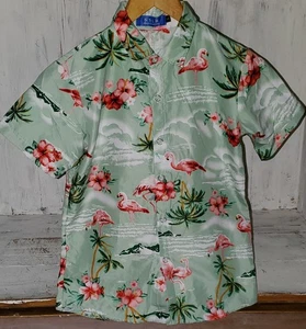 SSLR Jungen Kollektion Hawaiihemd grün rosa Flamingo Blumen S 10-12 *S25 - Bild 1 von 7