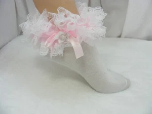sissy adult baby frilly PINK ankle socks fancy dress kawaii cosplay men ladies  - Picture 1 of 8
