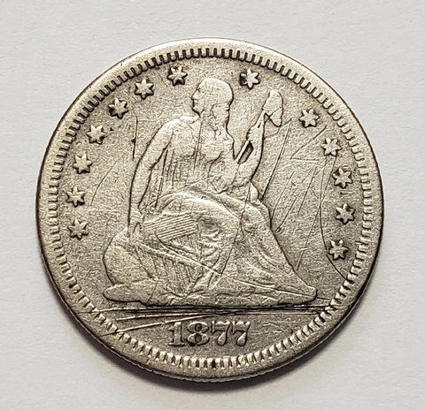 1877-S 25c Seated Liberty Silver Quarter - Contemporary Graffiti - VF - Z4044 Cover