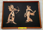 Vintage Oriental Rice Straw Art ? Two Archers. Glass Covered Frame 42Cm  X 32Cm