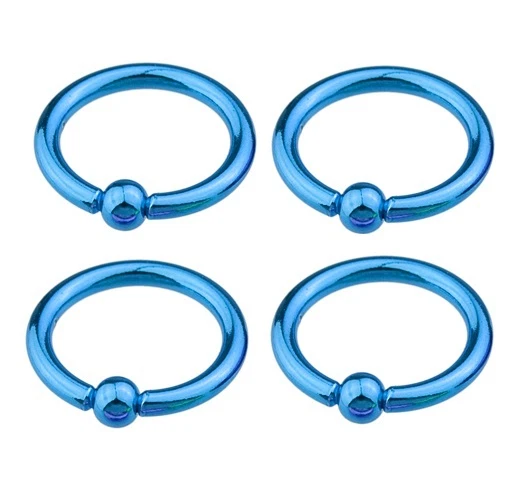1 Pair (2) Titanium Plated Neon Captive Rings 14g 3/8" 3mm Balls Ear Lip BLUE - Image 1 of 1