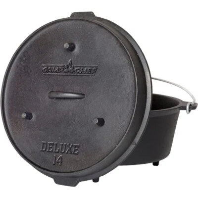 12 Qt Seasoned Cast Iron Dutch Oven with Built-in Thermometer Notch Cookware - Image 1 of 4