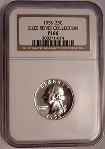 1958 Washington Quarter NGC PF 66 From the Famous Jules Reiver Collection - Picture 1 of 2
