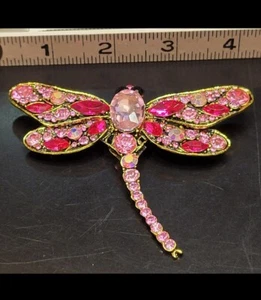 Huge Beautiful Pink Glass 4" Rhinestone Dragonfly Brooch Pin Stunning CA US P274 - Picture 1 of 10