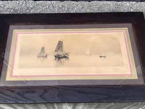 Frederick Leo Hunter Nautical Etching 1889 Signed Watermarked Framed - Picture 1 of 10