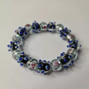 Glass Lampwork Multi Coloured Stretch Bracelet Bangle  - Picture 1 of 6