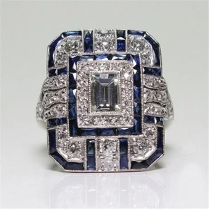 Strass Ring blau silberfarben Damen Größe 9 Silber gemarkt 925 formelle Kleidung - Bild 1 von 21