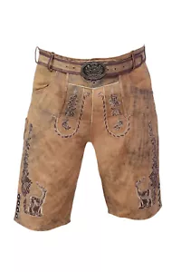 kurze Lederhose Herren Jose Trachtenhose mit Gürtel braun Stickerei - Bild 1 von 4