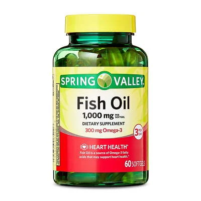 Spring Valley Omega-3 Fish Oil Heart Health Dietary Supplement Softgels, 1000 mg - Image 1 of 4