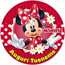 Cialda MINNIE ROSSO Decorazione Torta Ostia o Zucchero Personalizzata d