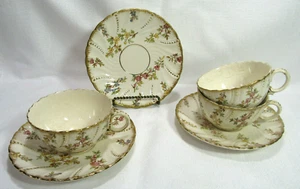 Sarreguemines France Antique LOUIS XV Three (3) Gorgeous Cup & Saucer Sets GC - Picture 1 of 12