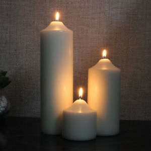 Thick Round White Classic Church Pillar Table Candles Long Burn Time Unscented