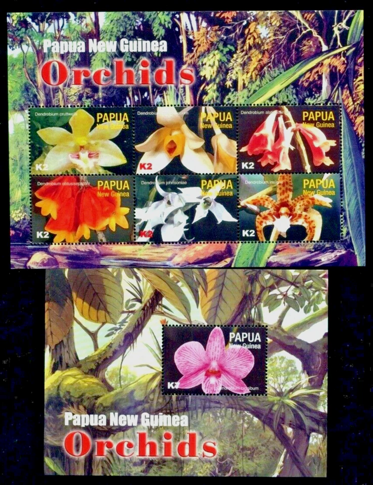 Papua New Guinea Orchids,Orchideea,Flower,Blume,Fiori,Flores,Fleurs,2x Bl,MNH - Image 1 of 1