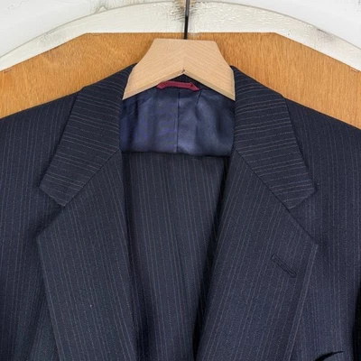 VTG Hart Schaffner Marx Suit Mens 40R Navy Blue Pinstripe Heavyweight Wool 32x30 - Image 1 of 4