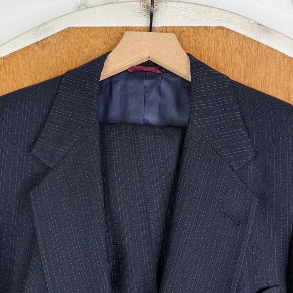 VTG Hart Schaffner Marx Suit Mens 40R Navy Blue Pinstripe Heavyweight Wool 32x30 - Image 1 of 4