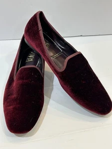 Zara Samt Halbschuhe Gr. 39 US 8,5 Burgund Low Heed Flats Square Toe Slipper - Bild 1 von 6