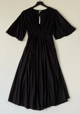 NWT ASOS Maternity Dress Size 6 Black Midi Surplice Pleated Babydoll - Image 1 of 4