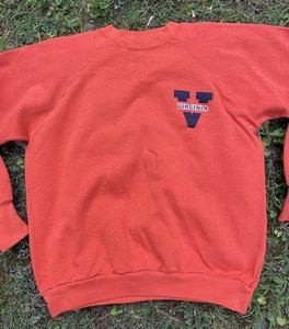 Vintage 1980s  UVA Virginia Crewneck Sweatshirt Size Large Orange Signal - Picture 1 of 19