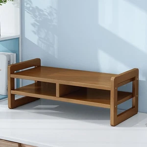 Stylish Monitor Stand Modern Office Supply Organizer Wooden Riser with Shelf - Zdjęcie 1 z 12