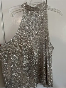 Stunning Silver Champagne Sparkly Sequin Halter Party Top Plus Sz 1X Worthington - Picture 1 of 9