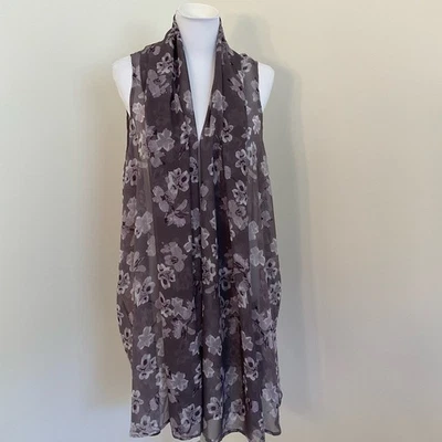 Cárdigan envolvente WinterSilks gris floral de seda nuevo con etiquetas Foto 1 de 4