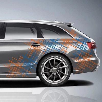 6er Set Auto Aufkleber Gitter "Azurblau & Orange" 60x60cm Folie KX076-32 - Bild 1 von 4