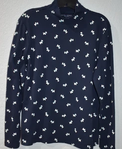 Scottie Dogs Large Pullover Navy Long Sleeve Mock Neck 100% Cotton Laura Scott - Picture 1 of 14