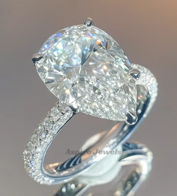 4.30Ct F VS1 Pear Lab Grown Diamond Side Stone Engagement Ring | 14K White Gold - Image 1 of 4