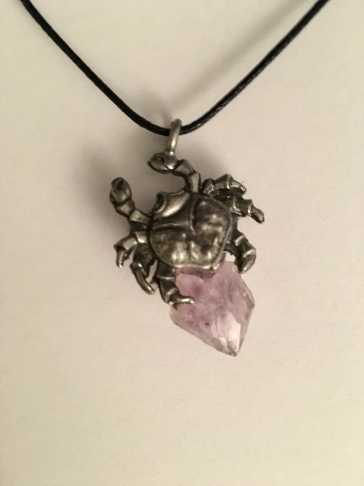 Cancer Mini zodiac pendant pewter amethyst crystal astrolog fashion gemstone - Image 1 of 1