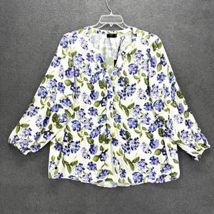 Tahari Top Damen Plus 2X weiß lila Blumen Boho halbtransparent Shirt Bluse Tunika - Bild 1 von 17