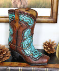 Figurine botte florale rustique western cowboy turquoise support papeterie figurine