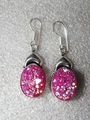 1 Paar: Edelstein OHRRINGE  Silber pl. mit TITANIUM QUARZ DRUSE  NEU! - Bild 1 von 2