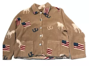 Chaqueta Patriótica Roughrider Mujer Beige Talla XL Vaquero Occidental Usable Arte EE. UU. - Imagen 1 de 4