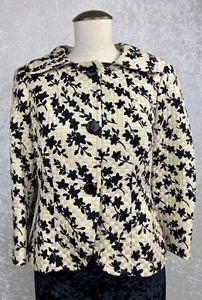 VTG Carlisle Blazer Jacket Sz 2 Black Floral Split Sleeves Button Front Silk - Picture 1 of 12