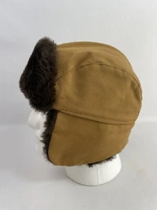 NOS Duck Brown Canvas Faux Fur Flaps Large Trapper/Trooper Hat USA - Picture 1 of 12