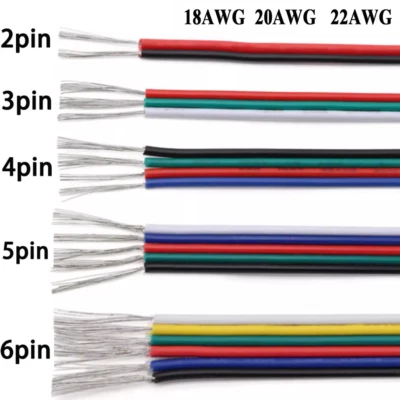 LED RGB Strip Extension Connector Cable Wire 18AWG 20AWG 22AWG 2/3/4/5/6 Pin - Image 1 of 4