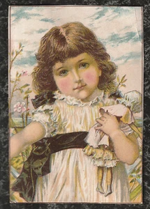 Victorian Trade Card Model Range Spicers & Peckham Providence RI Girl & Doll - Bild 1 von 2