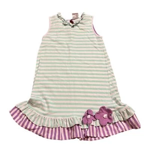 Stitchy Fish Striped Knit Dress Size 7 Girls Casual Comfort Floral Flower Ruffle - Picture 1 of 4