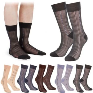 1/3/5 Pairs Men Knee High Long Striped Dress Silk Sheer Socks Dress Sheer Formal - Picture 1 of 17