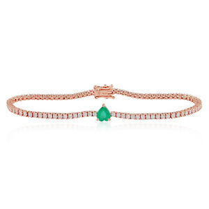 Solid 14K Rose Gold 2.15 TCW Heart Emerald Bracelet HI/SI Diamond Fine Jewelry