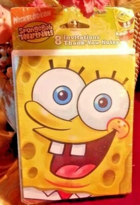 SPONGEBOB Your Invited 8 INVITATION & 8 THANK YOU NOTES  - Image 1 of 3