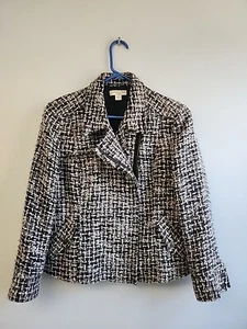 Coldwater Creek Womens 14p Jacket Black Gray Tweed Lined Full Zip Shoulder Pads - Picture 1 of 9