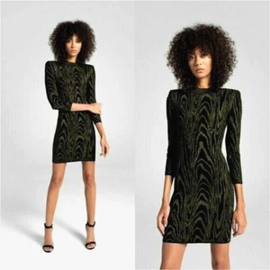 NUEVO A.L.C. MINI VESTIDO ZIGGY METALLIC JACQUARD NEGRO/DORADO 7SWDR00208 TALLA XS $395 - Imagen 1 de 8