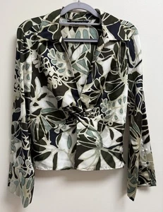 Zara Women’s Floral Long-Sleeve Blouse Size Small Green White Button Front - Picture 1 of 3