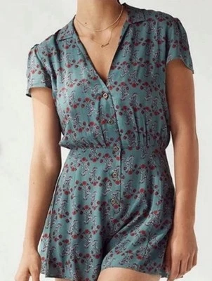 URBAN OUTFITTERS цветочный комбинезон S кнопка спереди крышка рукав v-образным вырезом богемное коттеджкор - Изображение 1 из 4