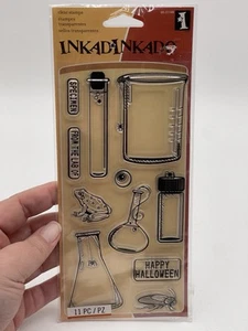 Inkadinkado TEST TUBES Halloween Science Lab Eyeball Spider Frog Clear Stamp Set - Picture 1 of 4