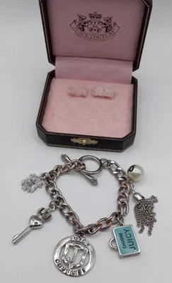  Винтажный браслет Juicy Couture Y2k 8 дюймов с 5 подвесными подвесками  - Изображение 1 из 4